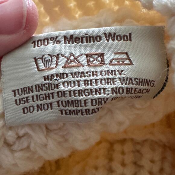 SAOL Ireland Cream Cable Knit Turtleneck Wool Poncho Cape Fisherman - Picture 6 of 6